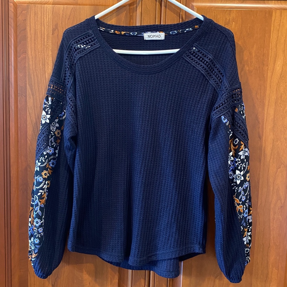 Nomad Free Spirit Navy Waffle Knit Contrast Top